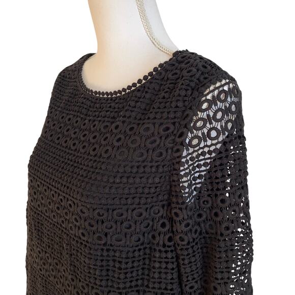 Talbots Top Women's 1XP Petite Black Crochet Lace Style Layered Lining Blouse - Picture 4 of 8